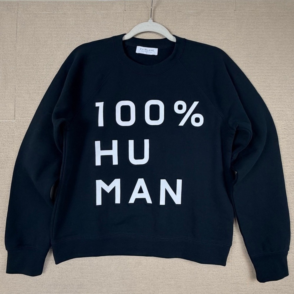 Everlane 100% Human Graphic Sweatshirt Black Cotton Crewneck Medium